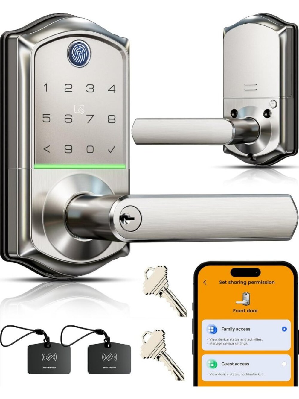 Veise VE019 Smart Lever Lock, Keypad Door Knob with Handle, Satin Nickel